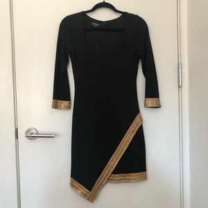 Bebe 3/4 Sleeve Gold Embellished Dress